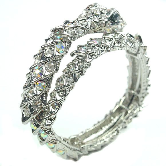 Cool Silver Rhinestone Snake Bracelet Cuff Bangle BR18