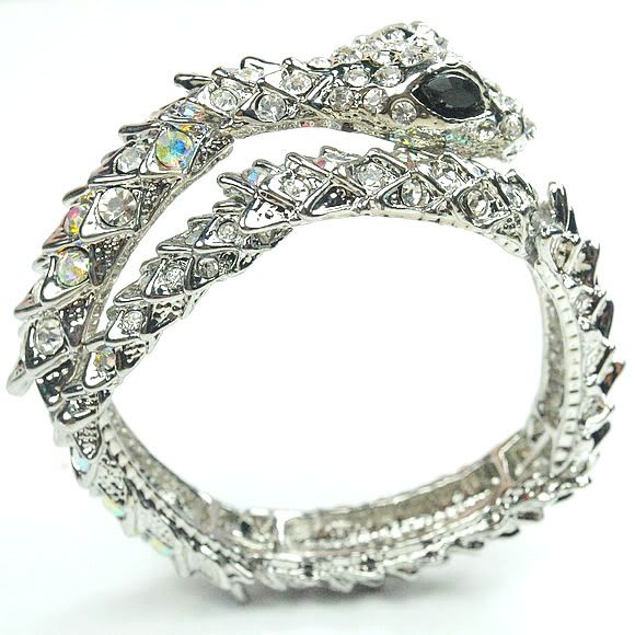 Cool Silver Rhinestone Snake Bracelet Cuff Bangle BR18