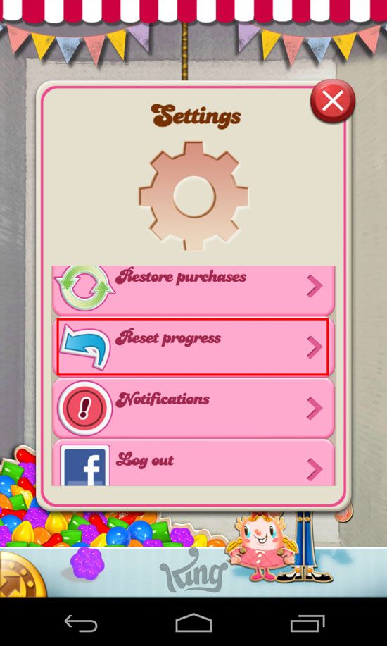 How to reset progress level in Candy Crush Saga using iOS or android devices