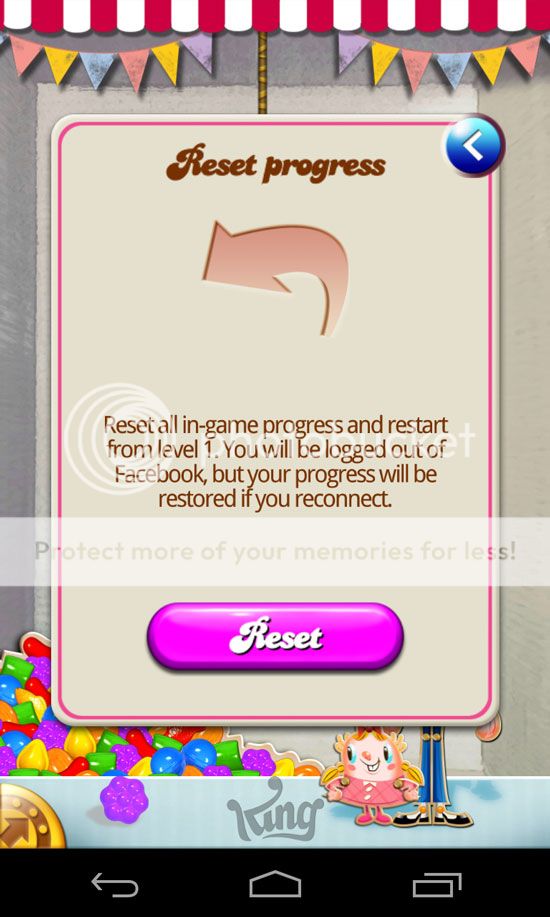 How to reset progress level in Candy Crush Saga using iOS or android devices