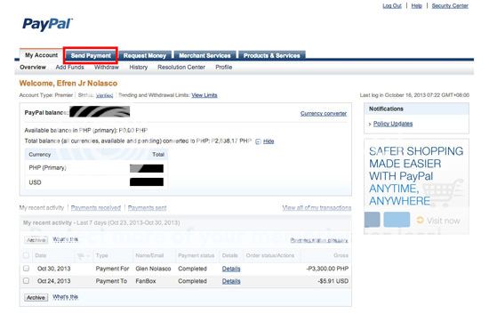 How to send payment on Paypal without charge